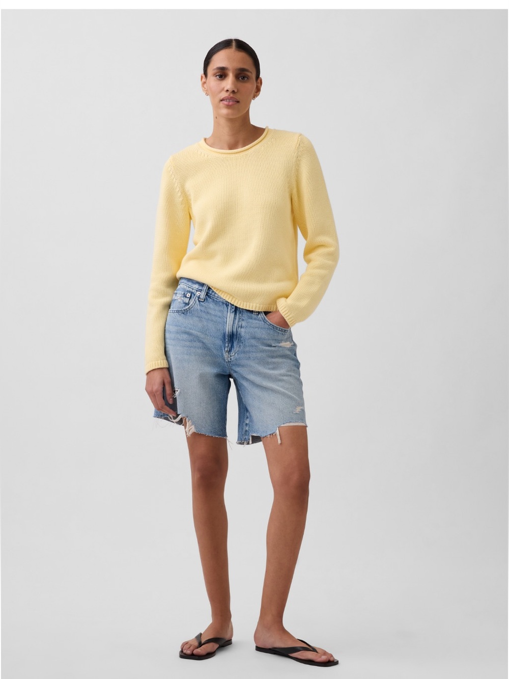 NWT GAP 100% Cotton Rollneck Butter Yellow Maize Crewneck Sweater Sz XS
